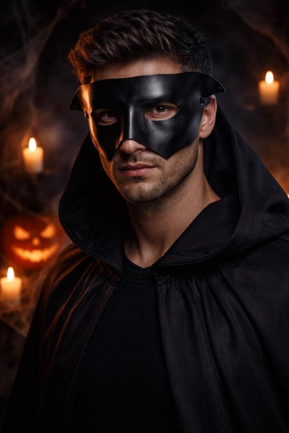 Black Leather Masquerade Mask  - Halloween Mask