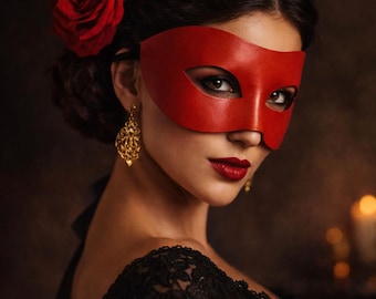 Red Leather Masquerade Mask, Handmade Costume Mask