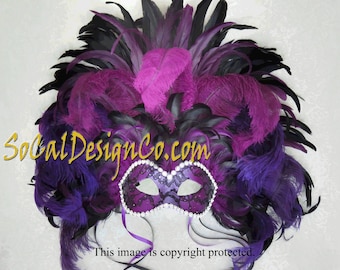 Crowning Feathers In Purples Masquerade Mask