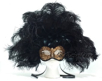 Feather Masquerade Mask, Masquerade Mask, Gold Mask with Feather, Womans Masquerade Masks, Mardi Gras Mask, Halloween Mask, Eyes Wide Shut