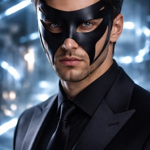 Men's Full Grain Leather Masquerade Mask – Futuristic Venetian Gala Halloween Costume