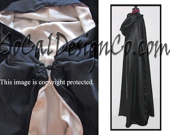 Black Full Length Hooded Cloak with Full Lining