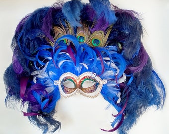 Feathered Masquerade Mask, Venetian Mask, Masquerade Ball Mask