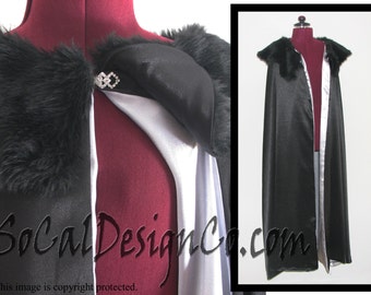 Black Full Length Fur Collar Cloak Full Lining, Custom Cloaks, Custom Capes, Cloak, Cape, Long Cloak, Long Cape