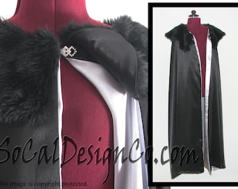 Black Full Length Fur Collar Cloak Full Lining, Custom Cloaks, Custom Capes, Cloak, Cape, Long Cloak, Long Cape