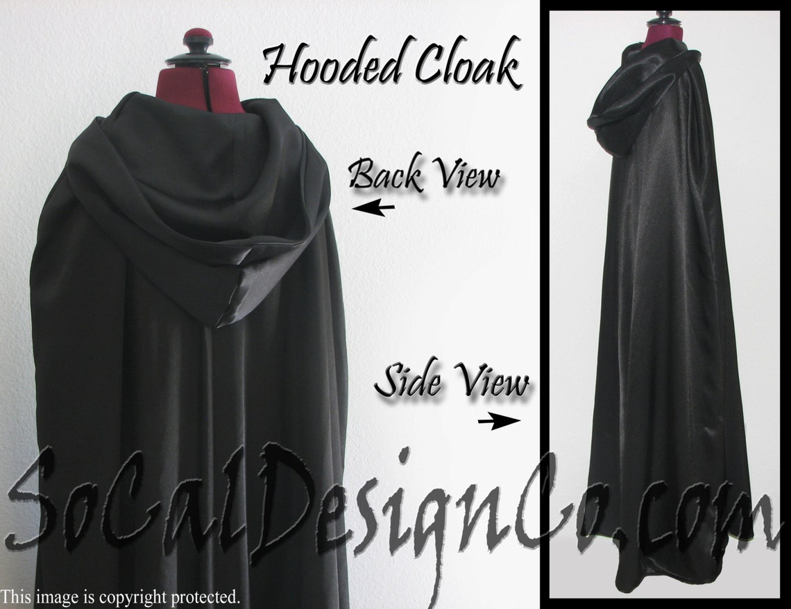 Black Full Length Hooded Cloak with Full Lining | Etsy
