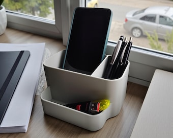 Modern desk organizer with phone holder | 3D printed office pen holder | Minimalist DeltaPrint desk organizer