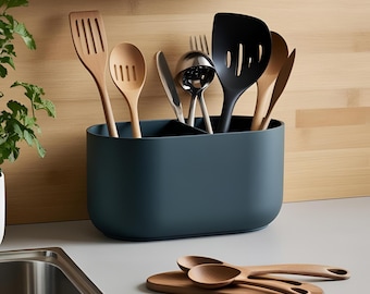Modern 3D printed kitchen utensil holder | Minimalist kitchen organizer | Cutlery and cooking spoon holder | Scandinavian kitchen decor