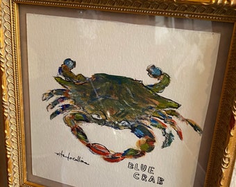 Blue Crab acrylic painting 6x6 original by N Taylor Collins