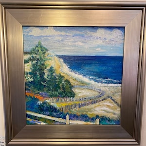Cape Henlopen Acrylic Painting: Delaware Seascape in Silver Frame