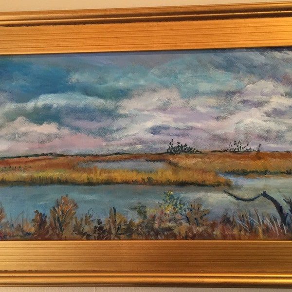 Original Acrylic Painting -"Bombay Hook Estuary" - Delaware Estuary by renown artist N Taylor Collins - Be original this gift giving season!