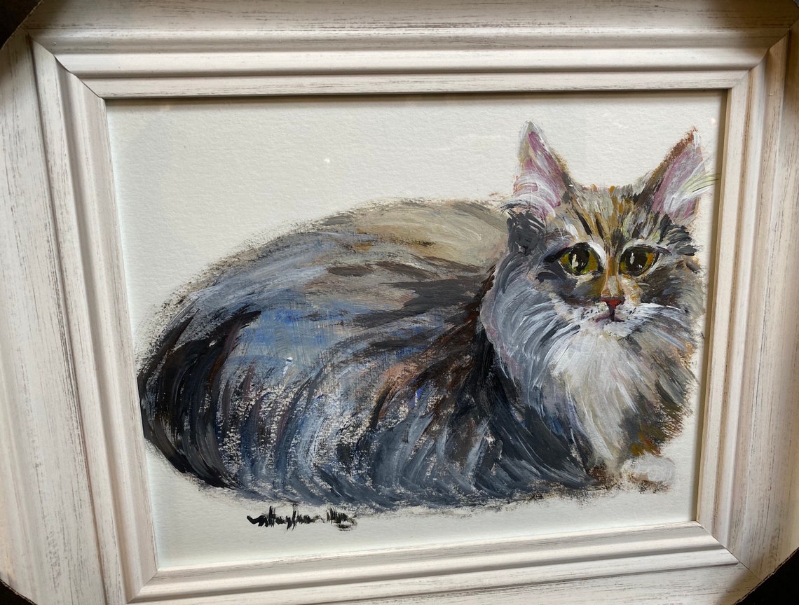 Maine Coon Cat acrylic Painting original 8x10 Framed by n | Etsy