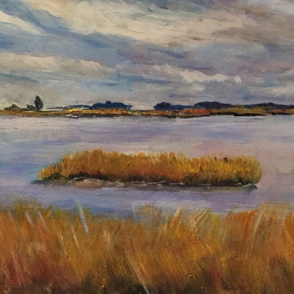 Original Acrylic Painting -"Bombay Hook Islands Not In the Stream" - Delaware Estuary by renown artist N Taylor Collins - Decor or Gift idea