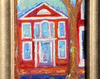 Original Acrylic Painting - The Century Club on The Green painted plein air with palette knife. 8x 10” framed canvas