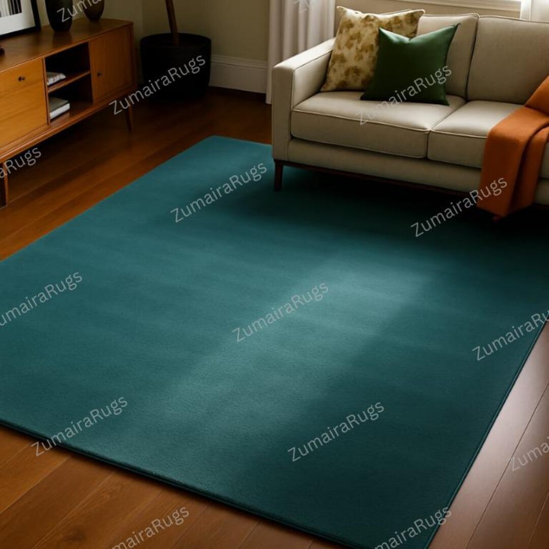 Deep Teal Wool Rug | Minimalist Solid Color, Hand-tufted - Etsy