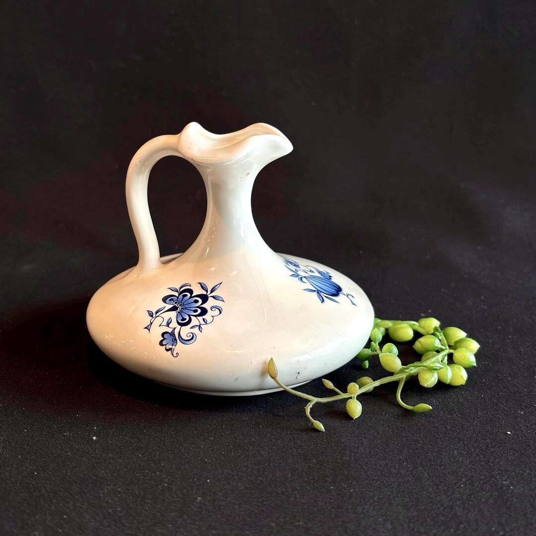 Vintage Carmen Pottery Squat Bud Vase, Blue Floral Studio Ceramic, Hand ...