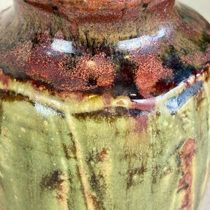 Signed Drip Glaze Studio Pottery Vase, Green & Red Brown, Handmade ...