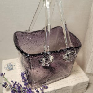 Hand Blown Amethyst Glass Purse Vase: Vintage Art Glass Basket