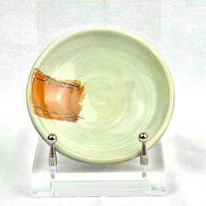 Muddy Fish Studio BASS Pottery Dish, Handmade Oregon Celadon Ring Bowl, Brushstroke Trinket Catchall, Small Wabi-Sabi Art