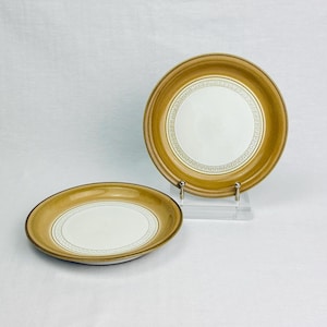 Denby Daybreak Tan Salad Plates, Set of 2, 7 Inch Stoneware Plates, English Cottage Dinnerware, Vintage Denby England, Replacement Plates
