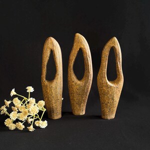 Modern Stoneware Trio, Minimalist Sculptural Accents, Rustic Brown Clay Art Figures, Mid Century Inspired Home Decor