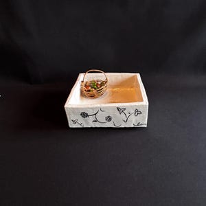 Hand-Painted White & Black Ceramic Dish, Floral Square Tray, Napkin Holder or Trinket Dish, Rubber-Footed Boho Decor image 14