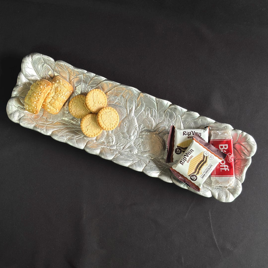 Arthur Court Bunny Serving Tray, Rabbit Garden Aluminum Platter ...