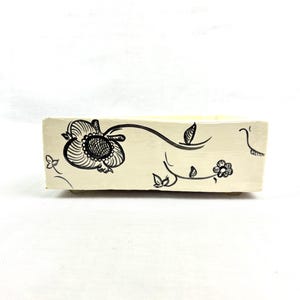 Hand-Painted White & Black Ceramic Dish, Floral Square Tray, Napkin Holder or Trinket Dish, Rubber-Footed Boho Decor image 4