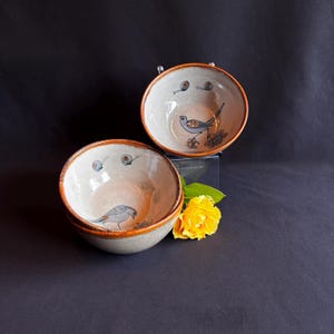 Vintage Ken Edwards Tonala Cereal Bowls Set of 3, Mexican Bird Pottery, El Palomar Stoneware, Signed KE Mexico