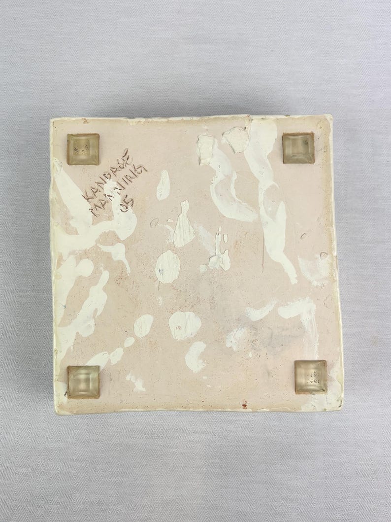Hand-Painted White & Black Ceramic Dish, Floral Square Tray, Napkin Holder or Trinket Dish, Rubber-Footed Boho Decor image 9