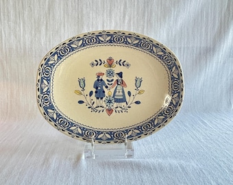 Johnson Brothers Hearts And Flowers Platter, Blue White Ironstone Serving Platter, English Staffordshire Oval Plate, Folk Art Dish