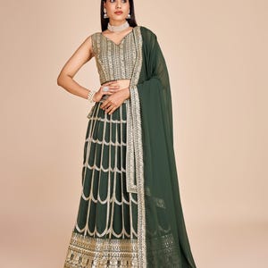 Royal Green Embroidered Lehenga Choli with Dupatta | Indian Wedding Outfit | Festive Bridal Wear | Handmade Ethnic Set