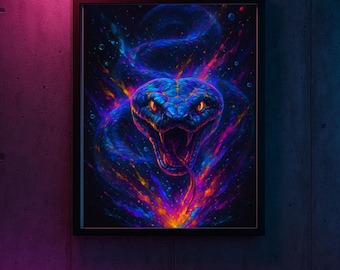 Neon Titanoboa Wall Art Printable 50x70cm | Vibrant Snake Digital Print | Psychedelic Animal Poster