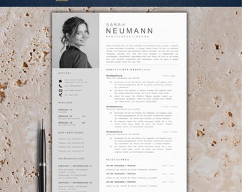 Plantilla de solicitud moderna | Plantilla de currículum tabular 2025 | Alemán, Word | Conjunto completo | Plantilla de CV | Carta de presentación | Sarah Neumann