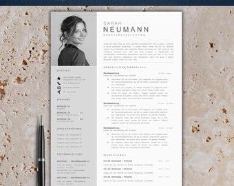 Plantilla de solicitud moderna | Plantilla de currículum tabular 2025 | Alemán, Word | Conjunto completo | Plantilla de CV | Carta de presentación | Sarah Neumann