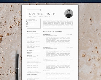 Plantilla de solicitud moderna | Plantilla de currículum vitae tabular 2025 | Alemán, Word | Conjunto completo | Plantilla de CV | Carta de presentación | Sophie Roth