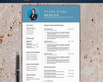 Plantilla de solicitud moderna | Plantilla de CV tabular 2025 | Alemán, Word | Conjunto completo | Plantilla de CV | Clásico | Clara-Luisa Berger
