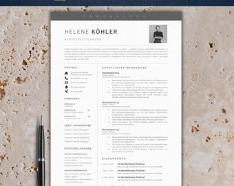 Plantilla de solicitud moderna | Plantilla de currículum vitae tabular 2025 | Alemán, Word | Conjunto completo | Plantilla de CV | Carta de presentación | Helene Köhler