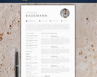 Plantilla de solicitud moderna | Plantilla de CV tabular 2025 | Alemán, Word | Conjunto completo | Plantilla de CV | Carta de presentación | Fabienne Bademann