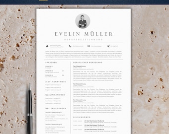 Plantilla de solicitud moderna | Plantilla de currículum vitae tabular 2025 | Alemán, Word | Conjunto completo | Plantilla de CV | Carta de presentación | Evelin Müller