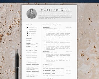 Plantilla de solicitud moderna | Plantilla de currículum tabular 2025 | Alemán, Word | Conjunto completo | Plantilla de CV | Carta de presentación | Marie Schäfer