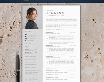 Plantilla de solicitud moderna | Plantilla de currículum tabular 2025 | Alemán, Word | Conjunto completo | Plantilla de CV | Carta de presentación | Laura Henning
