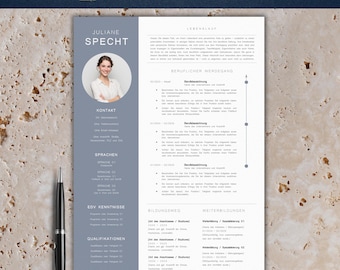 Plantilla de solicitud moderna | Plantilla de currículum vitae tabular 2025 | Alemán, Word | Conjunto completo | Plantilla de CV | Carta de presentación | Juliane Specht