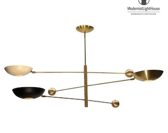 Lámpara de araña Sputnik orbital de latón Stilnovo italiana moderna: lámpara colgante dorada ajustable de mediados de siglo para comedor, sala de estar y vestíbulo.