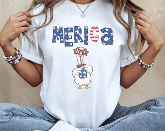 Patriotic Silly Goose Dyed T-shirt, Trendy 4th of July Tee for Women, Red White Blue Shirt, Patriotic Geese Graphic Top,