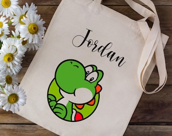 Personlig tygväska med ditt namn - Yoshi Super Mario Bros - Skola, förskola, barn