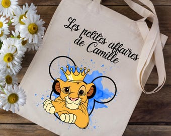 Tote bag gepersonaliseerd met je voornaam - simba timon pumba the lion king disney - school kleuterschool kinderen