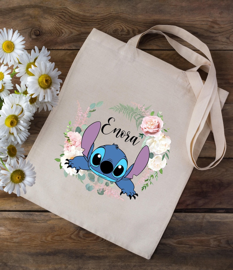Tote bag gepersonaliseerd met je voornaam - Lilo en Stitch Disney - schoolkinderen afbeelding 1