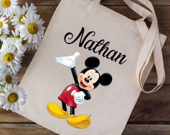 Tote bag personalized with your first name - mickey mouse disney mickey - school nursery children