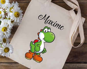 Tote bag personalized with your first name - yoshi super mario bros - school nursery children